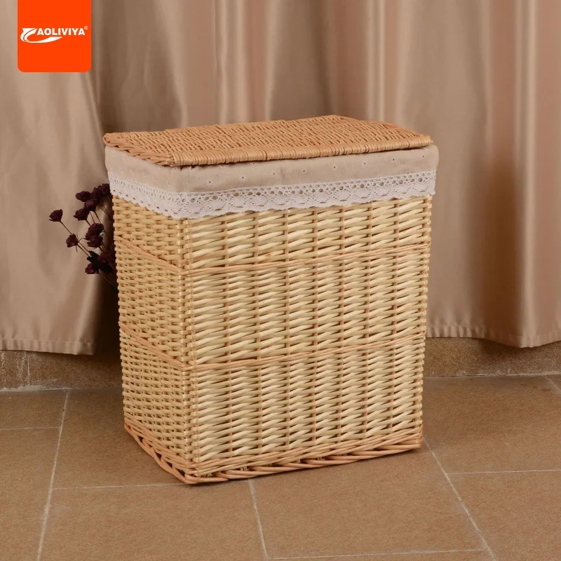 Aoliviya Clothes Storage Basket Laundry Basket Rattan Woven Large Cloth Basket with Lid Woven Household Storage Box Debri