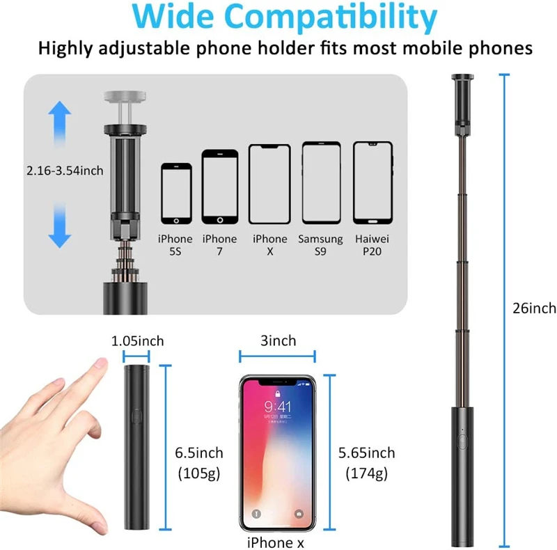 Lightweight Mini Aluminium Extendable Selfie Stick Bluetooth Tripod for IPhone 14 13 12 11 Pro Max Samsung Monopod Selfiestick