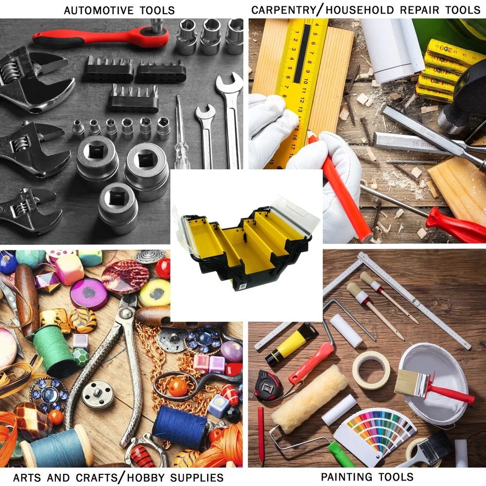 Portable 3-Tier Tool Box with 5 Compartments Durable Plastic Organizer Tools Fishing Tackle Crafts and Hardware Storage