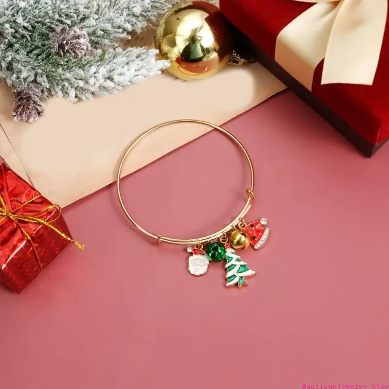 E1PE Stylish Alloy Bracelet Wrist Bangle Adorned With Bells And Festive Charm For Seasonal Holiday Celebrations