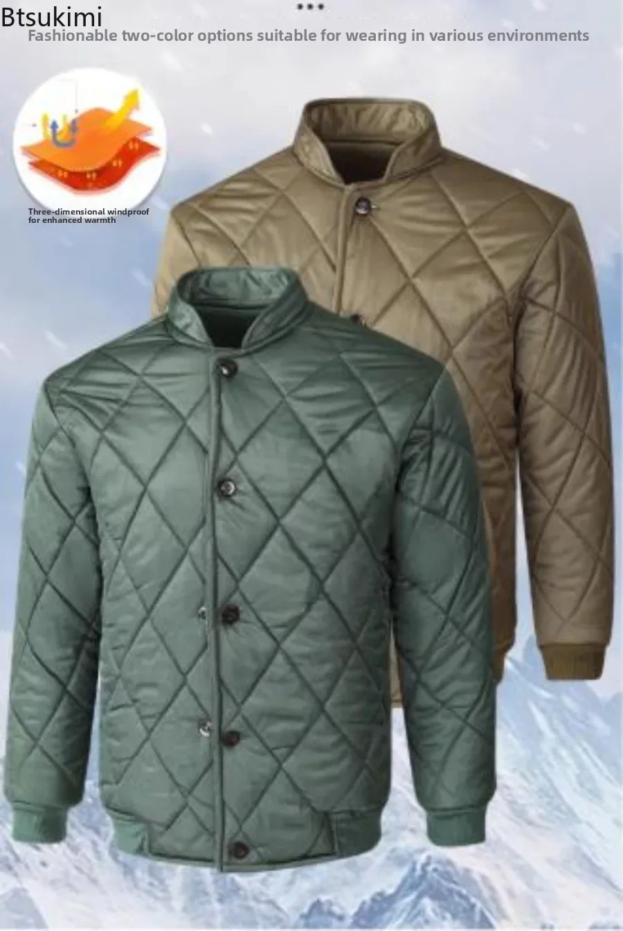 New Winter Jackets Men's Thicken Fleece Lined Padded Coats Double Breasted Stand Collar Men Outdoor Windproof Casual Warm Jacket