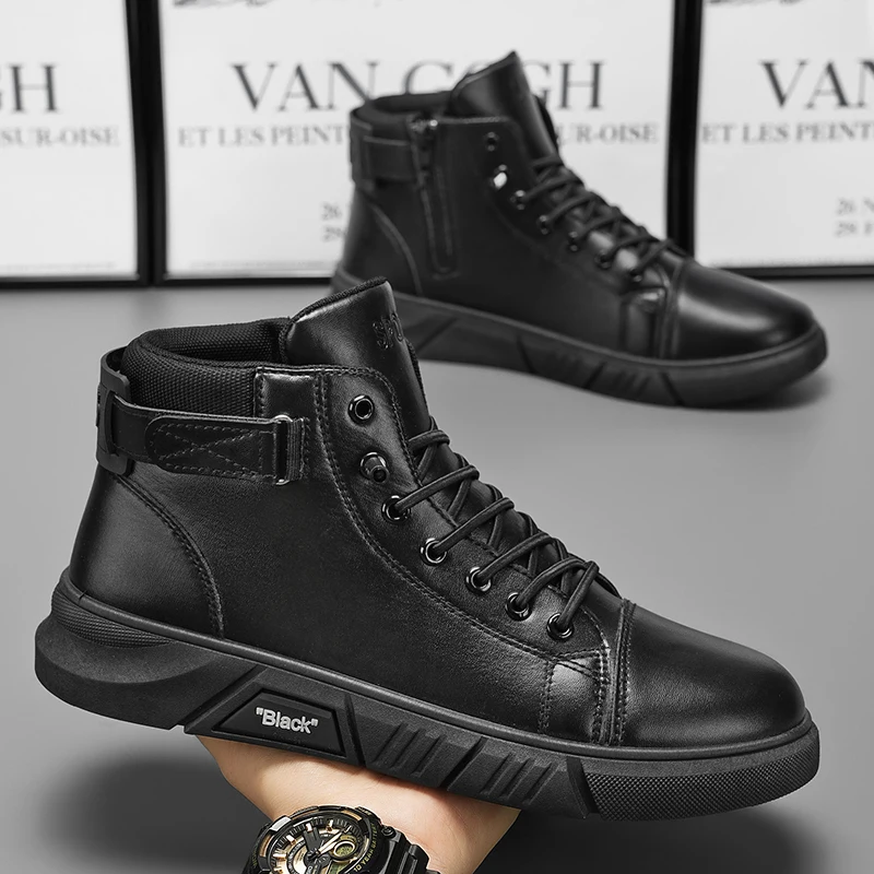 Botas amarillas grandes para hombre, suela antideslizante duradera, suela alta y gruesa, botas de trabajo británicas con forro polar para invierno, novedad de 2025