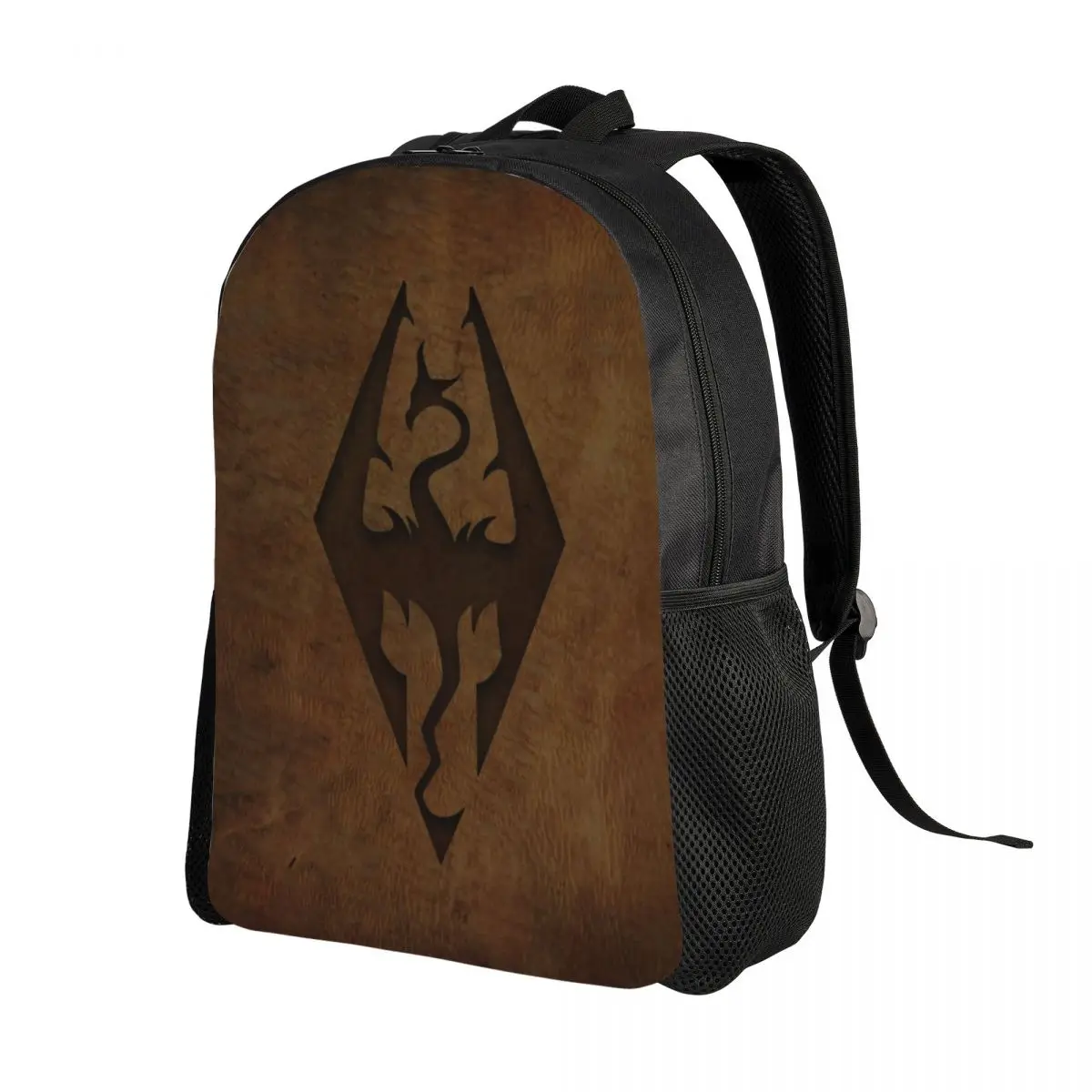 3D Print Skyrim Worn Leather Emboss Backpack for Boys Girls School College Travel Bags Women Men Bookbag Fits 15 Inch Laptop