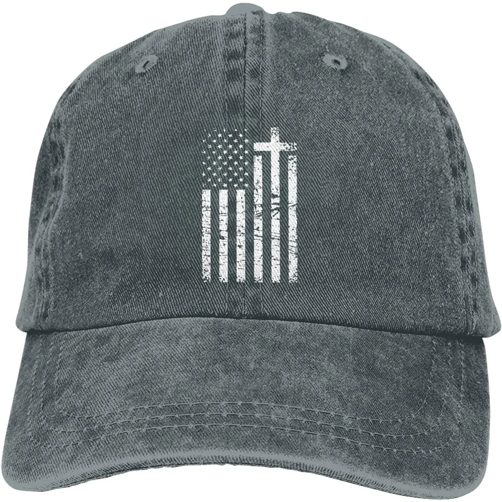 

Christian Distressed Cross American Flag Hat Adjustable Cowboy Baseball Cap for Men Women Trucker Cap
