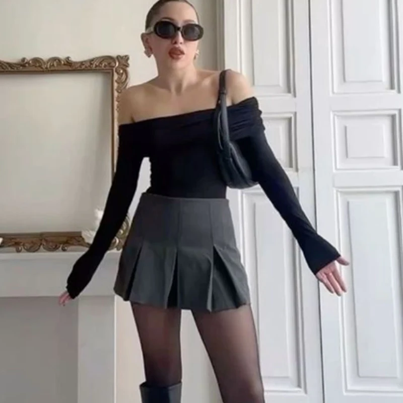 HXAOプリーツスカートショーツ サマーY2K グレー スコート レディース ブラック ミニスカートパンツ 女性用 ファッション ミッドウエスト カジュアルショーツスカート