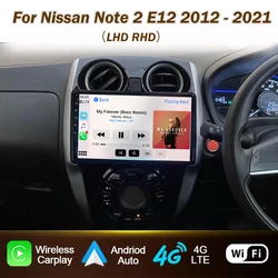 Car Radio For Nissan Note 2 E12 2012 - 2021 Android Auto Multimedia Carplay Player GPS StereoVideo 2din DVD 8 core Head Unit 5G