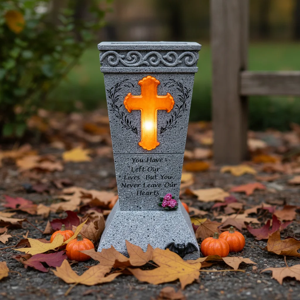 1pc Grave Marker Cross Resin Pet Memorial Tombstone Vintage Halloween Garden Decoration Weather-Resistant Outdoor Ornament