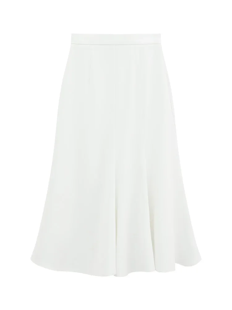 Elegant White Mermaid Midi Skirt Women High Waist Summer A-Line French Slim Fit Draped Hem Hip Covering Skirt for Petite Ladies