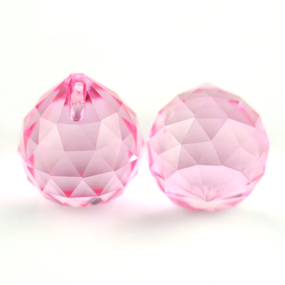 1pc 15mm/20mm/30mm/40mm/50mm/60mm/80mm/100mm Pink Crystal Faceted Balls Glass Hanging Pendant For Wedding Decor Best Selling