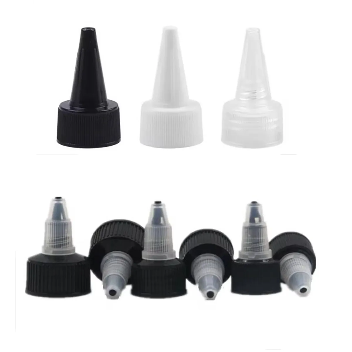

10pc 18-410 20-410 24-410 28-410 plastic Dispensing Ribbed twist top cap Black Yorker Style, Ribbed twist-open dispensing lid