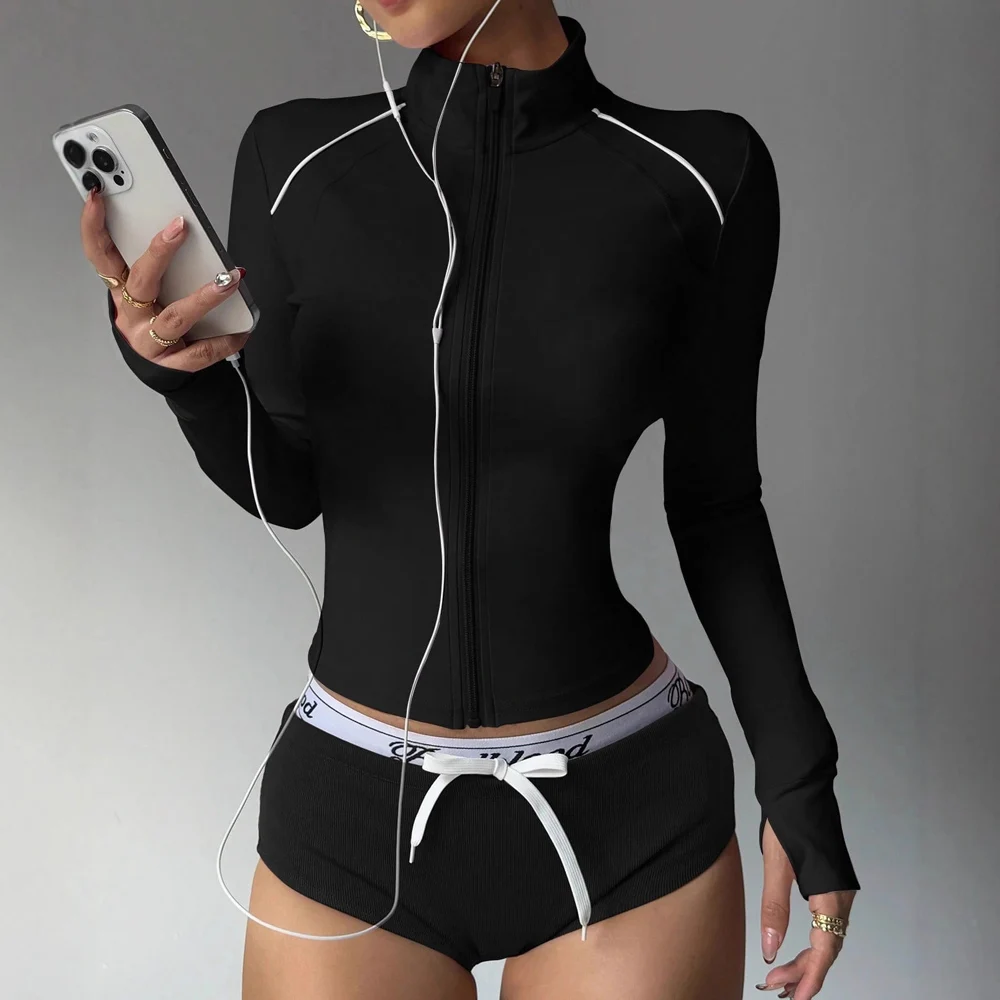 Langarm-Sportjacke für Damen, mit Reißverschluss, Fitness-Yoga-Shirt, nahtloses Gym-Top, Activewear, Laufmäntel, Trainingskleidung für Damen