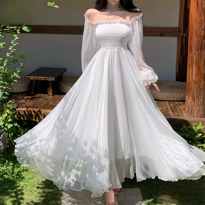 Dresses Women Clothing Long Gown Spring Vocation Tender Korean Style Banquet Elegant Casual Slouchy Fashion Streetwear Chic New