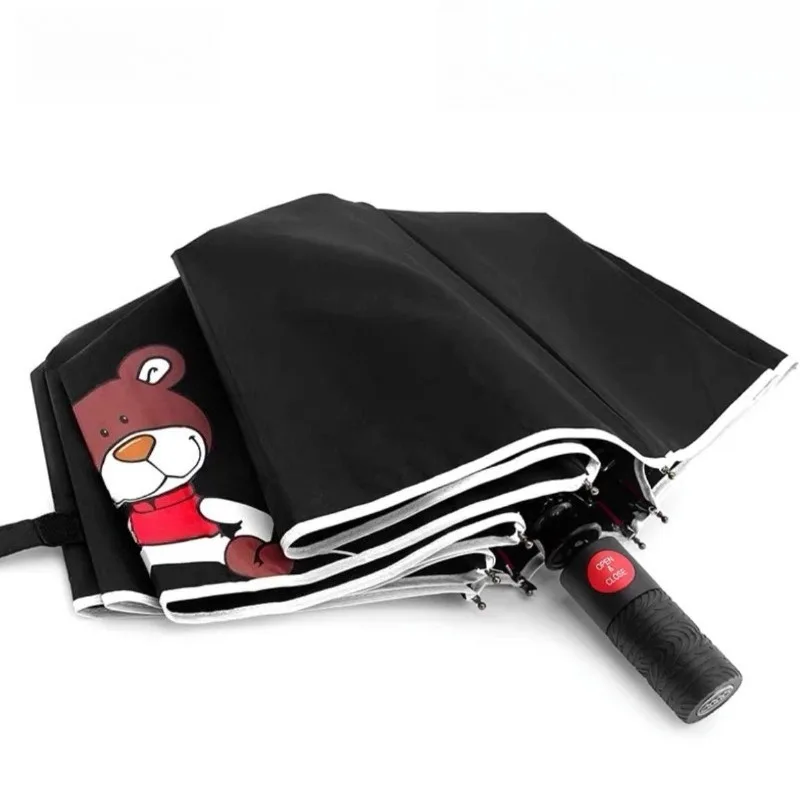 For Audi Fully Automatic Bear Pattern Tri-fold Umbrella Anti-ultraviolet Parasol Short Handle Business Advertising Gift Umbrella