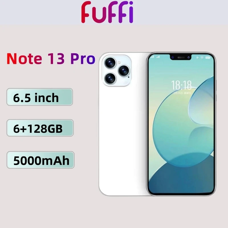 FUFFI Note 13 Pro ponsel 10.0, 2 warna android 5000 2/3/4G celular HD baterai 128 mAh dengan 6 RAM ROM GB