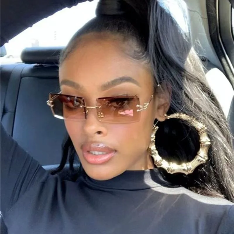 

New Luxury Brand Rectangle Ladies Sunglasses Women Rimless Square Sun Glasses for Women Men Color Gradient Glasses