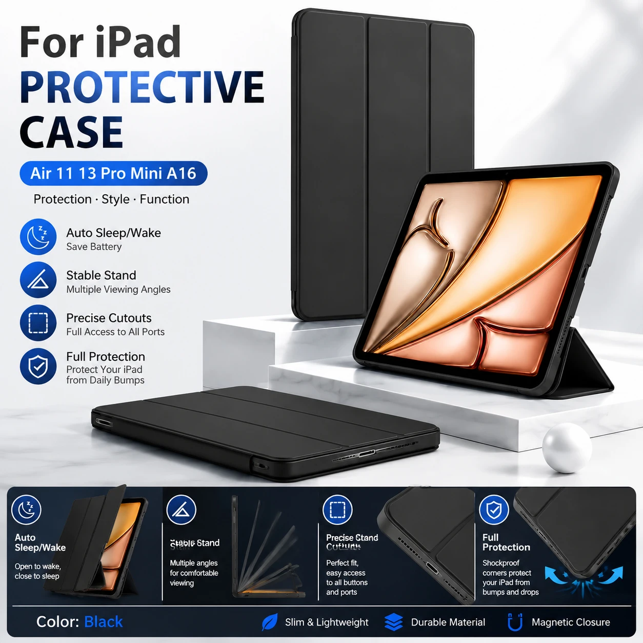 Case for IPad Air 4 2020 Sliding Detachable Cover for IPad Air 5 2022 10.9 Inch Magnetic Flip Stand Tablet Cover
