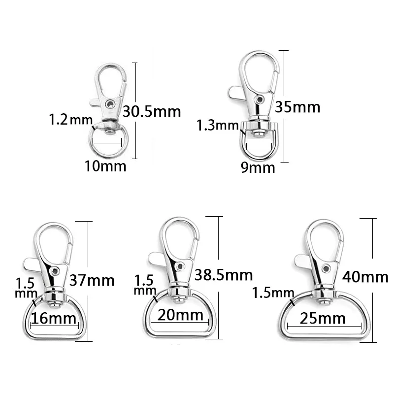 10/50 Pcs Swivel Clasps with D Rings Lanyard Snap Hooks Keychain Clip Hook Metal Lobster Clasps for Key Rings Crafting Sewing