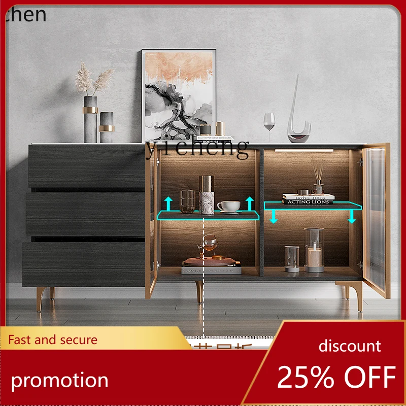 

YFY Light Luxury Solid Wood Sideboard Stone Plate Wall Kitchen Side Cabinet Tea Cabinet Storage