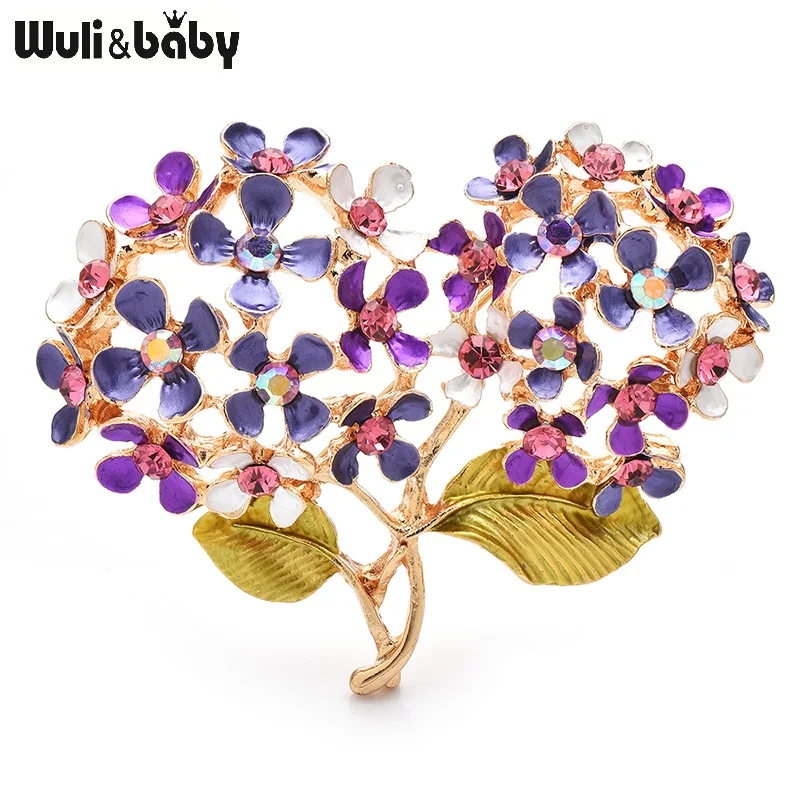 Wuli&baby Beautiful Hydrangea Flowers Brooches For Women Unisex 2-color Enamel Dandelion Plants Office Party Brooch Pins Gifts