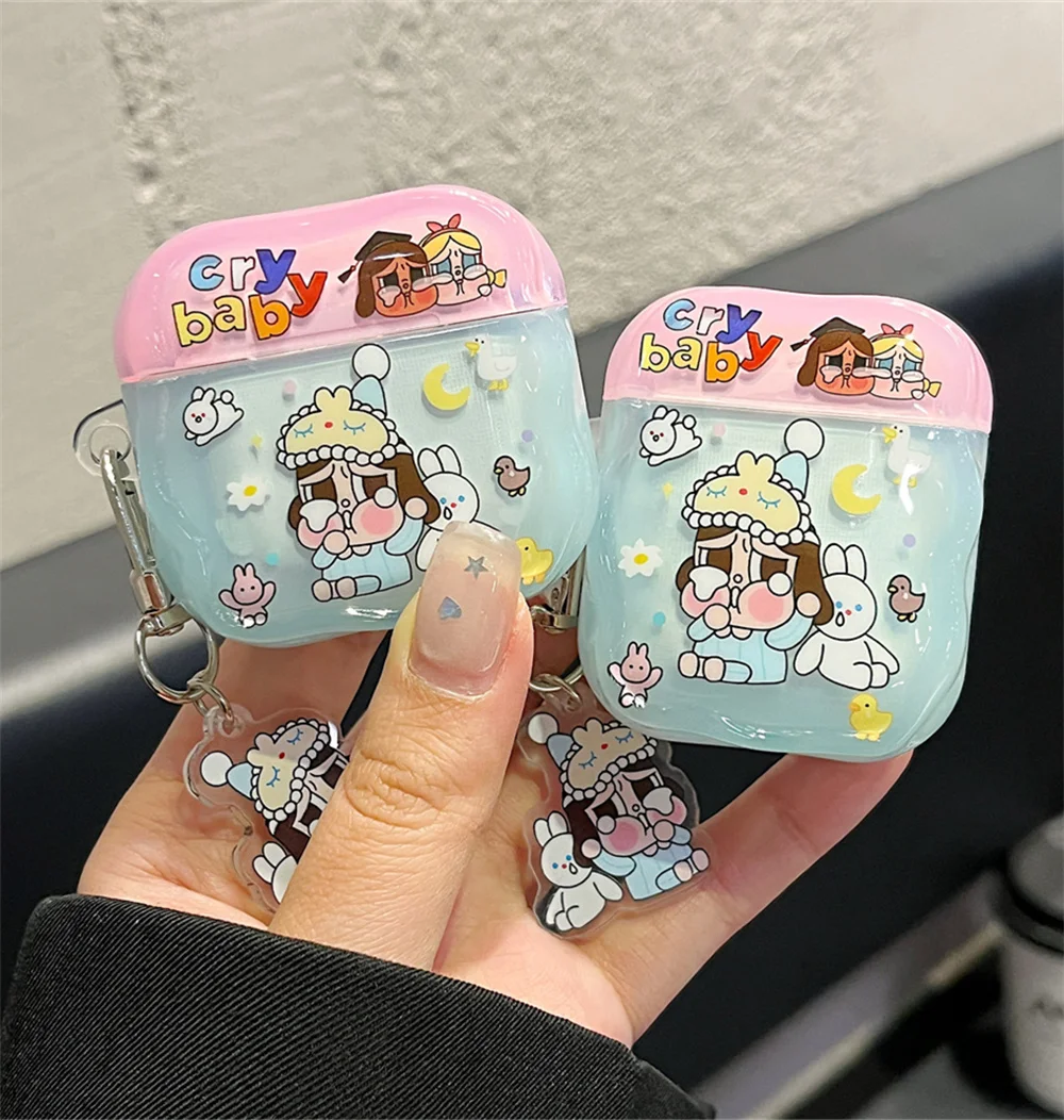 

Funny Cartoon Rabbit Cry Girl Earphone Case For Apple Airpods pro 2 Airpods 4 3 2 Fundas Headphone Shockproof Protective Cases