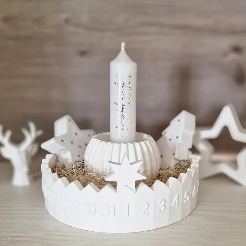 A Top Quality Unique Circular Candle Holder Mold for Advent Calendar, Silicone Mold with Date Display Stars,Two-Part Circular