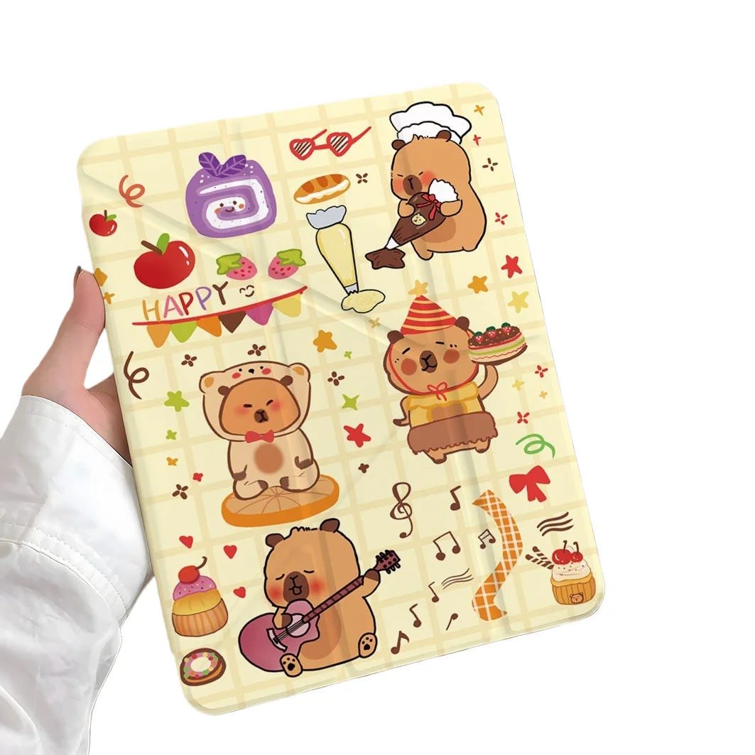 Happy Capybara PenSlot Tablet Case For Mini7 6 iPad Pro2024 2022 2021 2020 2019 2018 2017 11 10 9 8 7 6 5 Air7 6 5 4 3 2 1 Cover