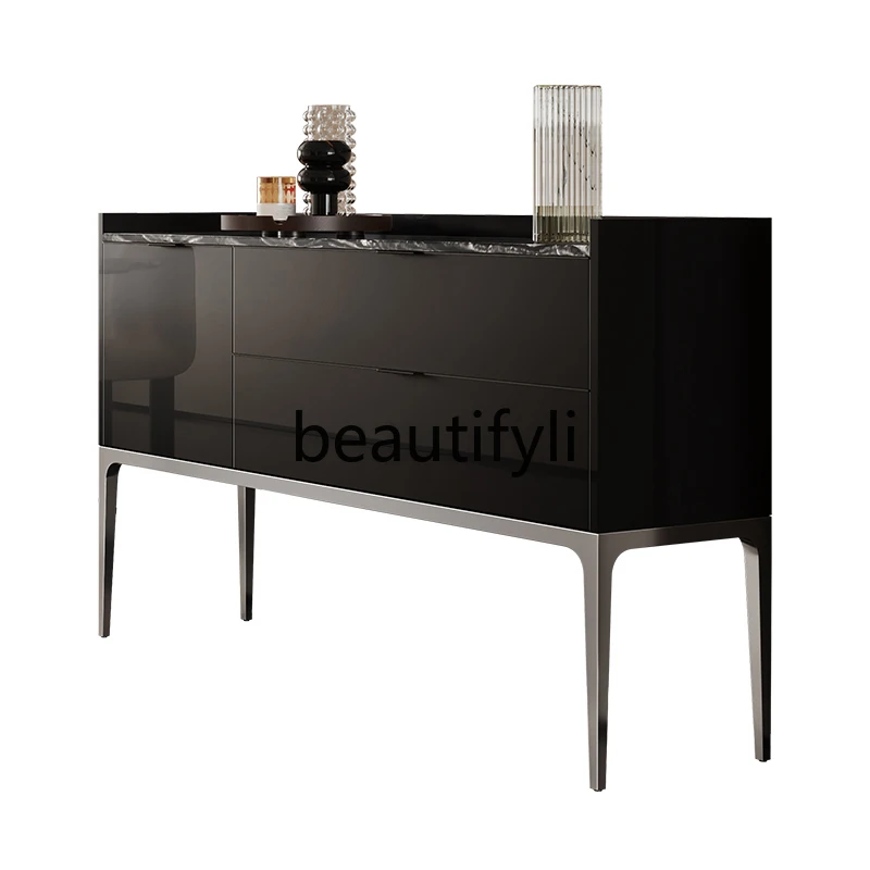 

Villa high-end Italian minimalist black dining side cabinet, porch cabinet, light luxury high-end foyer cabinet