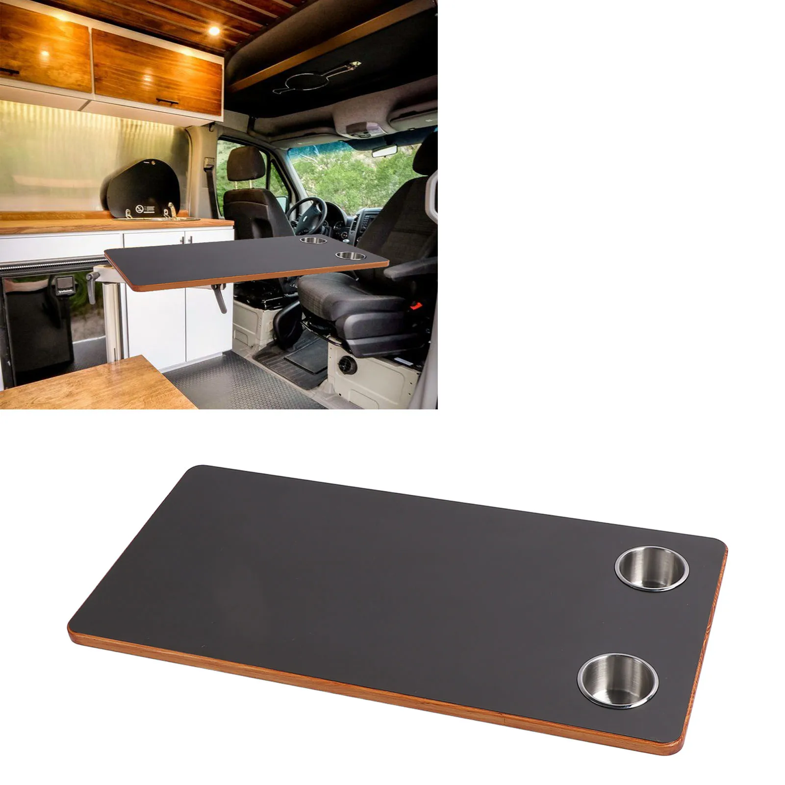 Столешница для автодома 800 х 400 мм с 2 держателями для чашки из нержавеющей стали, черная деревянная столешница для яхты, патио, столешница для автофургона, столешница для яхты