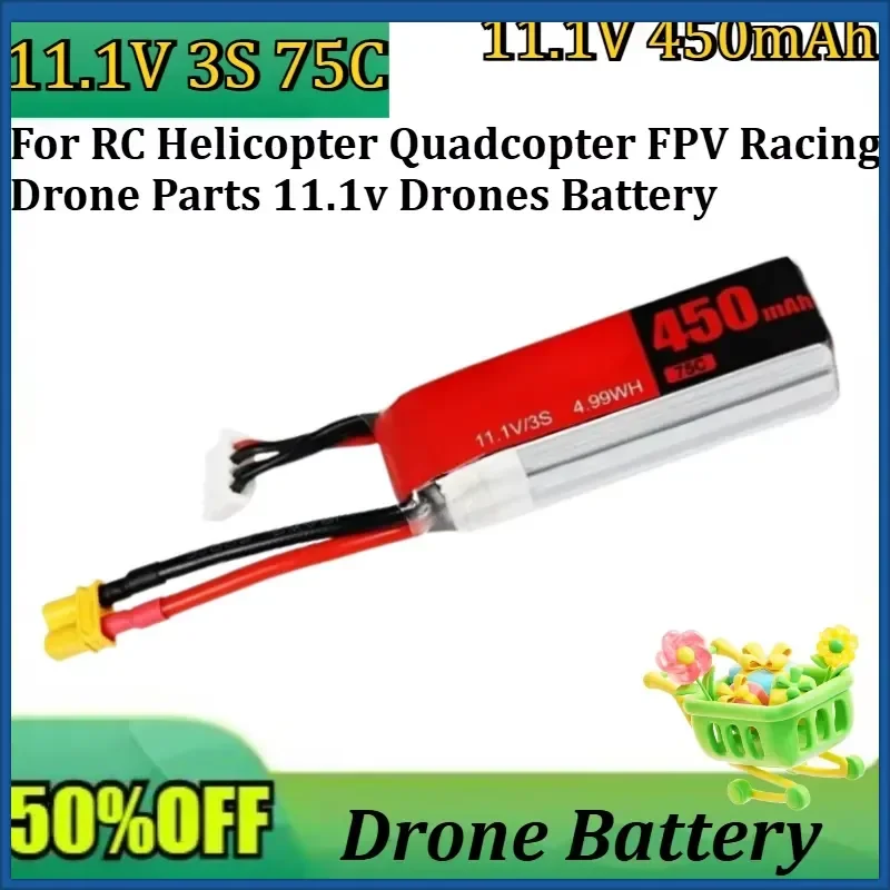 3S 11.1V 450mAh 75C LiPo Battery For RC Helicopter Quadcopter FPV Racing Drone Parts 11.1v Drones Battery With XT30 Plug