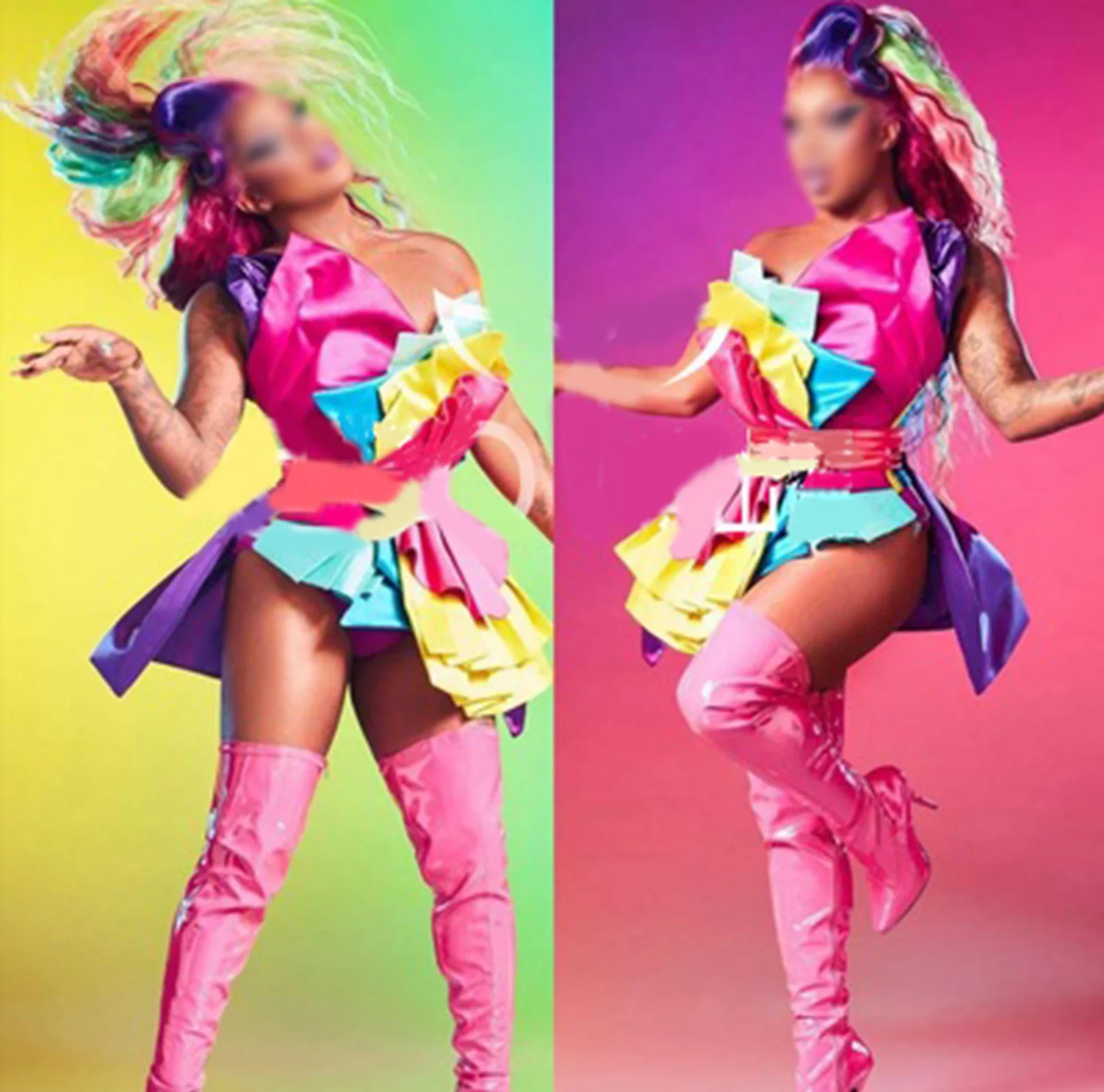 

Nightclub Gogo Dance Outfit Female Singer Stage Costume Jazz Dancing Clothes Party Evening Dress Candy Color Bodysuit