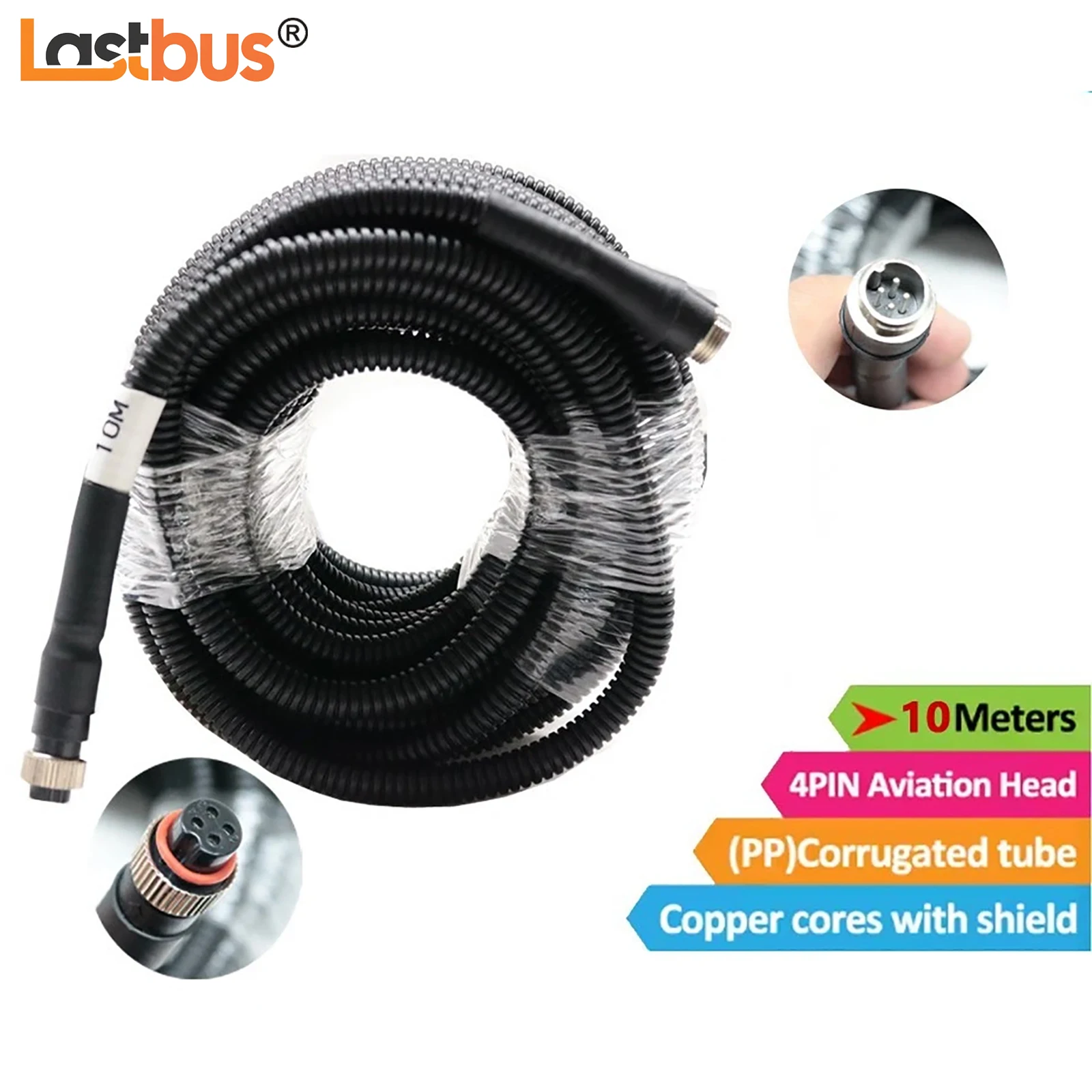 

Lastbus 4PIN Aviation Video Extension Cable with Flame Retardancy Corrugated Pipe 5M/10M/15M/ 20M