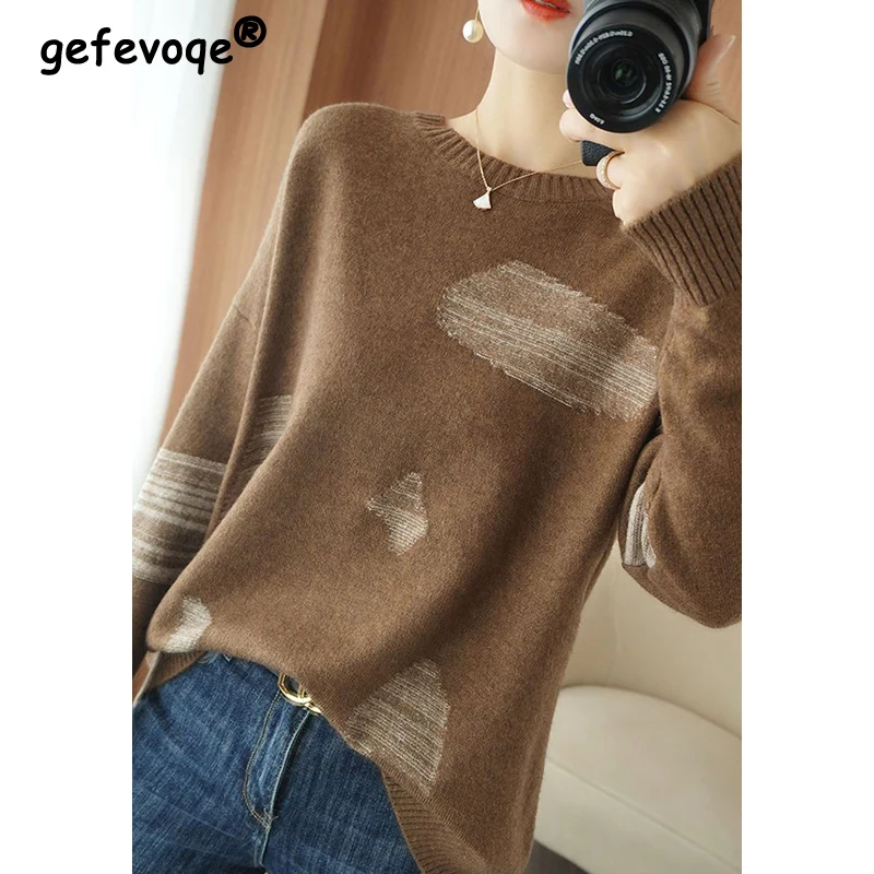 Autumn Winter New Patchwork Y2K Korean Casual Sweaters Women Long Sleeve Chic Simple Pullover Female All Match Oversized Clothes