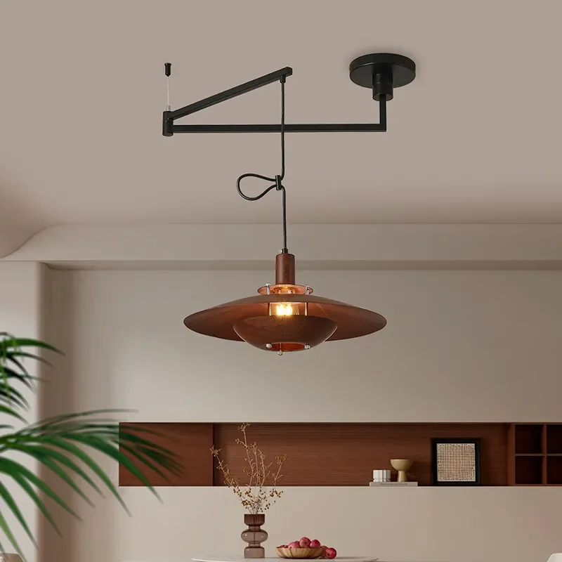 Medieval Walnut Pattern Chandelier  Dining Table Bar Pendant Light Eye Protection Flying Saucer Lamp