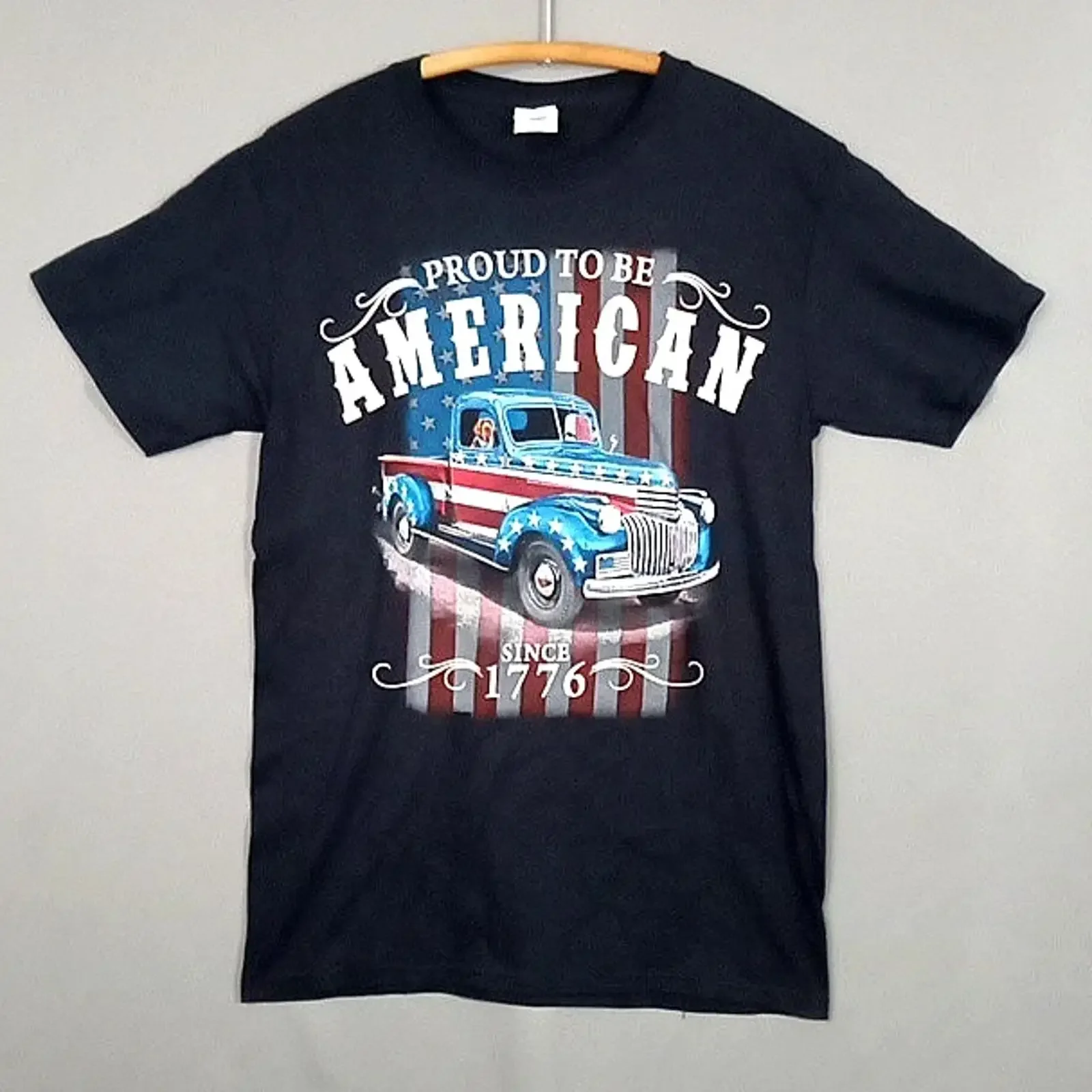 NWOT Proud To Be American T shirt Mens S Black w Pick Up Truck s vintage Washed Breathable designer clothes Casual Comfortable
