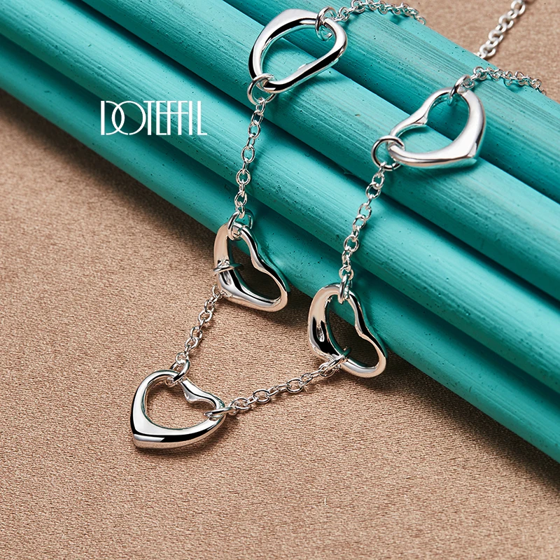 DOTEFFIL 4pcs 925 Sterling Silver Heart Necklace Earring  Bracelet Ring Set For Woman Wedding Engagement Fashion Charm Jewelry