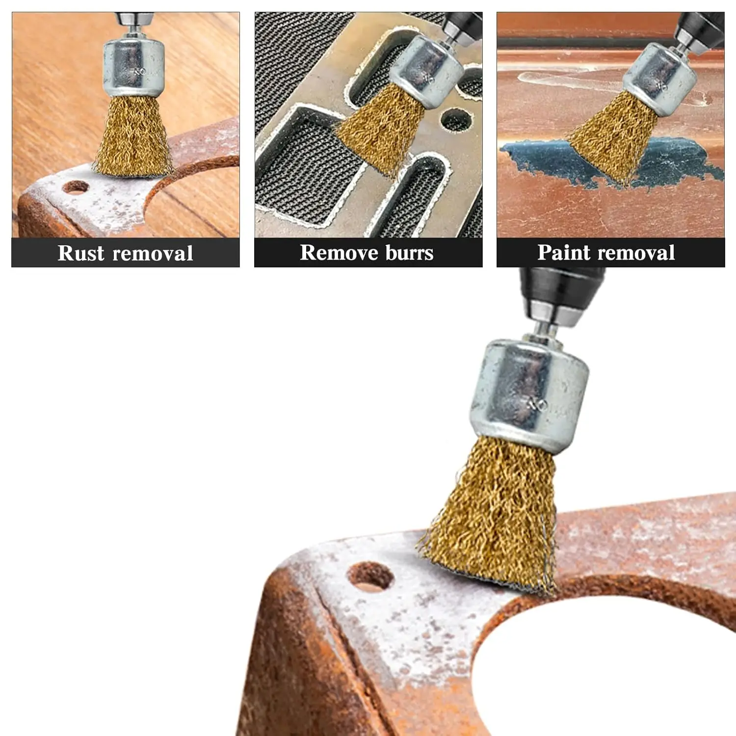 10/12/16/20/25mm Copper Plated Steel Wire Wheels Brushes Drill Rotary Tools Engraver Grinder Polishing Metal Rust Removal Brush