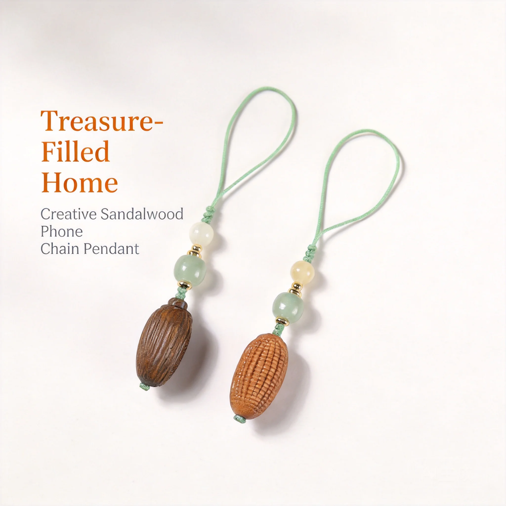 Chinese Style Lucky Blessing Green Sandalwood Barbie Sandalwood Corn Pendant Phone Lanyard Bag Charm Attract Wealth Good Fortune