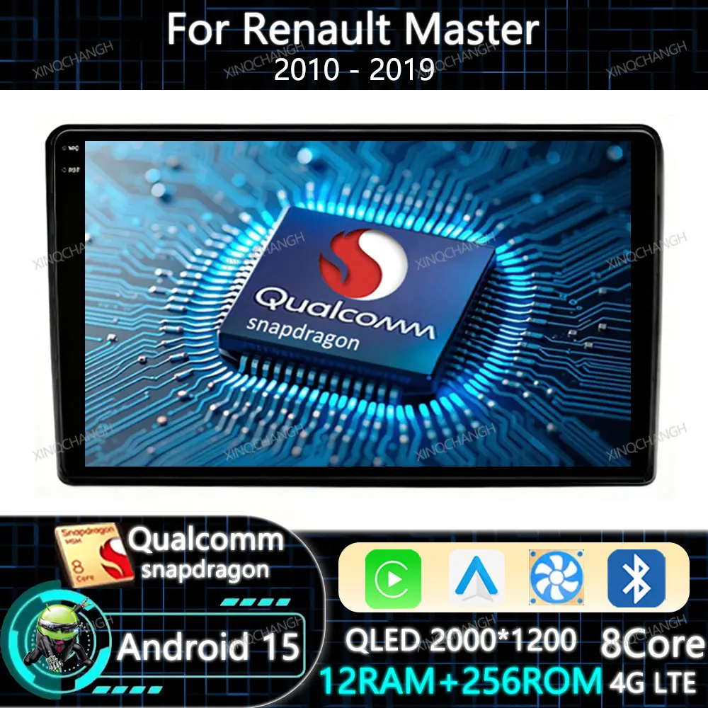 Rádio do carro de android 15 para renault master 2010 - 2019 para nissan nv400 2010 - 2020 para opel movano 2 2010 - 2019 gps qualcomm 2din