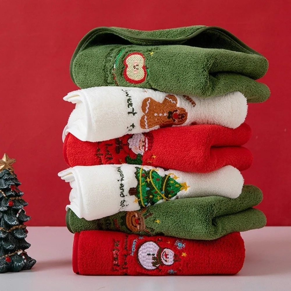 New Christmas Theme Washing Towel Red Green 35x75cm Party Favor Towel Soft Thicken Coral Fleece Bath Towel Gift Holiday Present