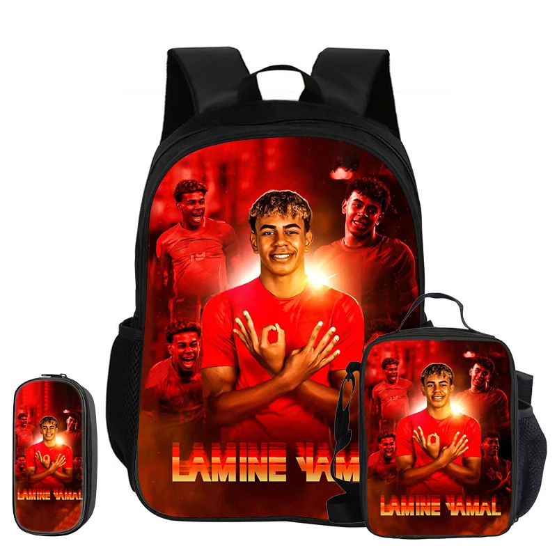 L-Lamin Yamal 3Pcs Set School Backpack Football Star child Rucksack Pencil Bags Bookbag with Lunch bag Sports Knapsack Kids Gift