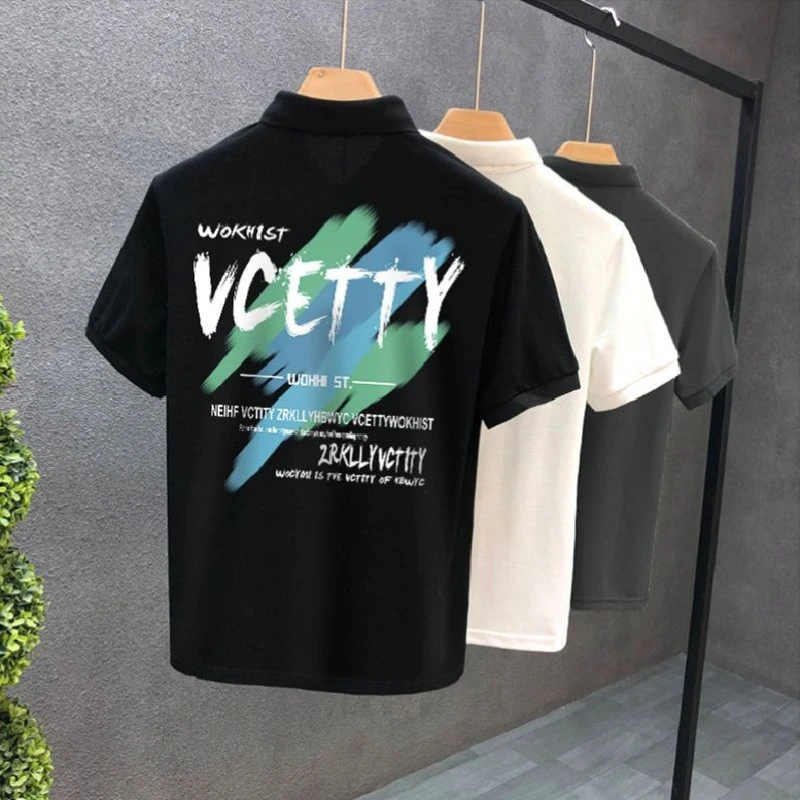 Luxury Men's Polo T-Shirt Short Sleeve with Collar Material Korean Style Casual Loose Fit Body-Shaping Versatile Top for Men