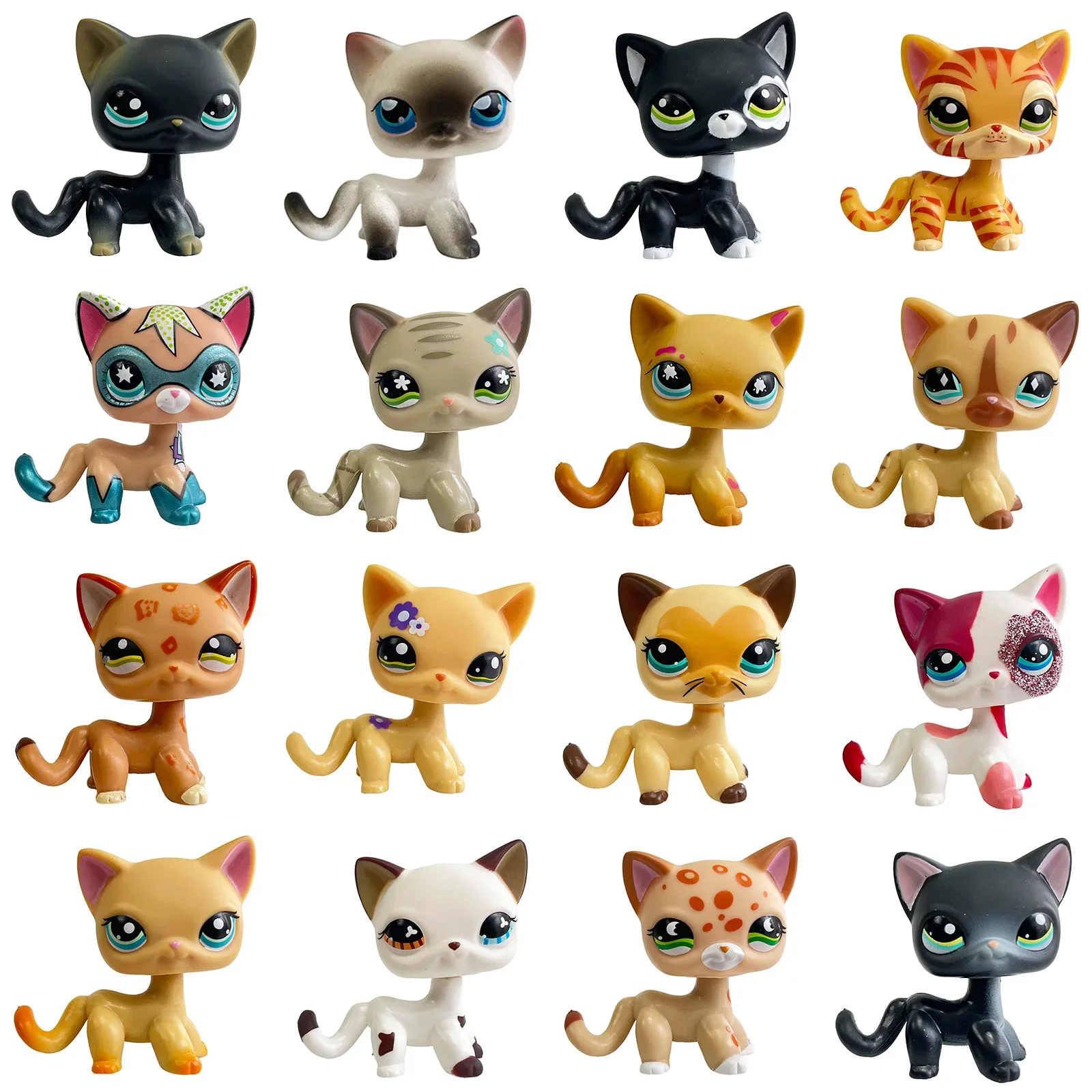 MINISO Rare littlest pet shop Bobble head toy Stands Short Hair Kitten with Mouse and necklace Old Animal Collection toy lps