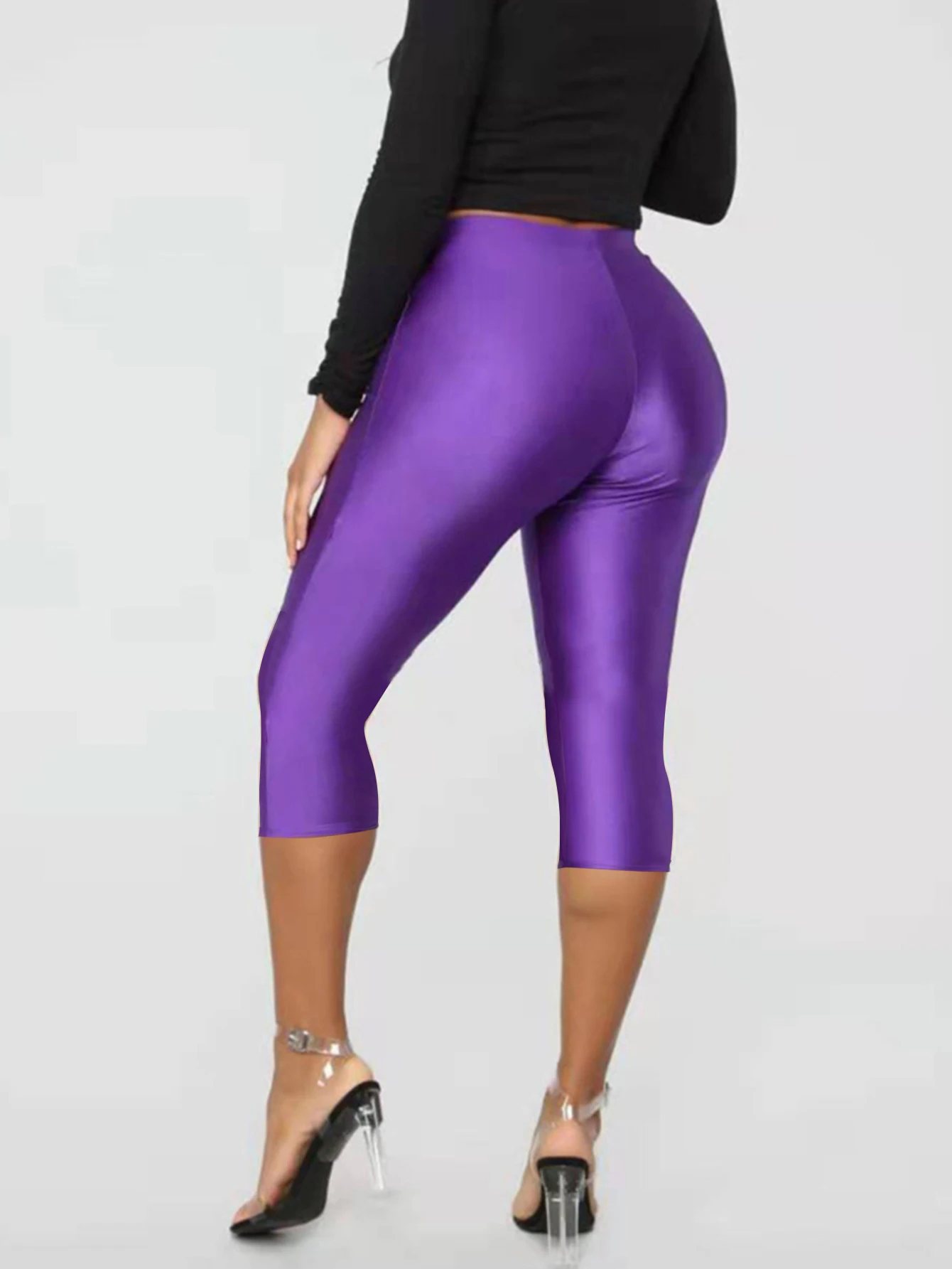Spring And Summer Sales Thin Cool Breathable Gloss Cropped Pants New High Stretch Color Personality Tight Leggings Women