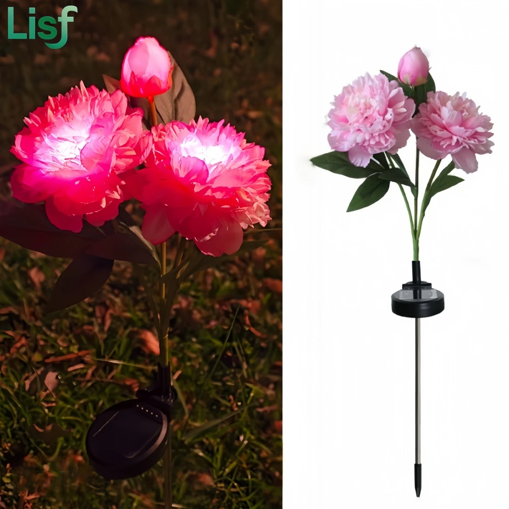 

Солнечные садовые фонари, 3-головные лампы с цветами пиона для наружного двора, водонепроницаемые уличные дорожки, Рождественский газон, декор для заднего двора