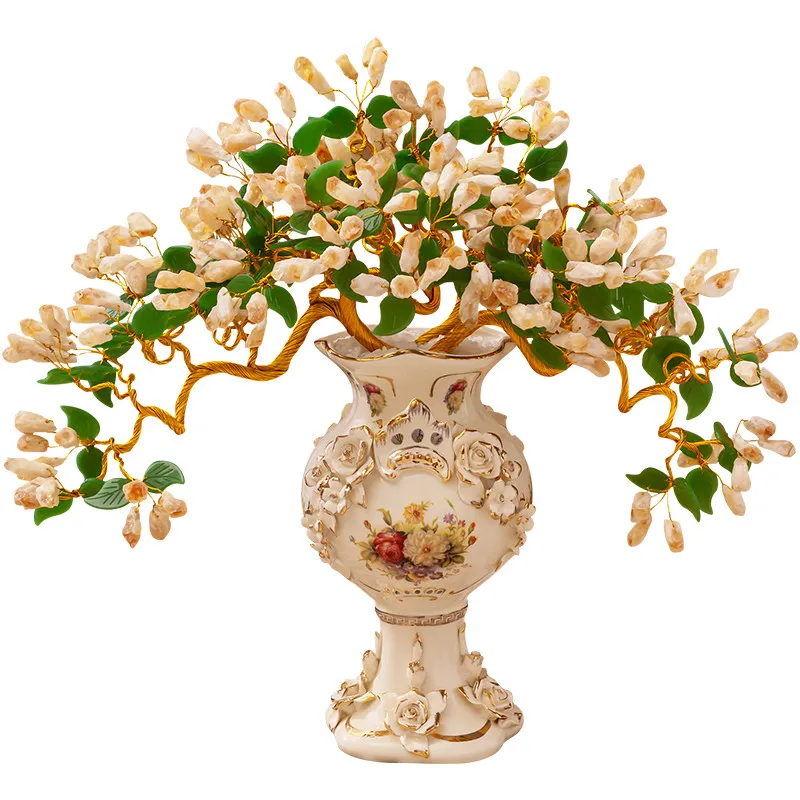 PYH natural citrine fortune tree amethyst fortune tree porcelain vase flower arrangement decorative ornaments