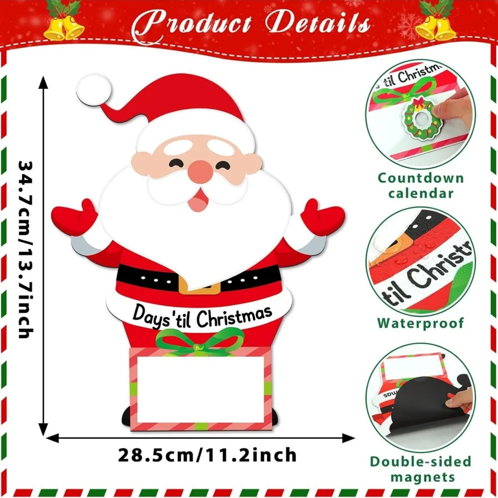 Set of 11 “12 Days of Christmas” Fridge Magnets: Santa Claus Magnets, Countdown Decorations