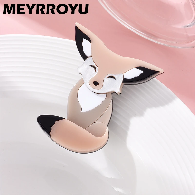 MEYRROYU Pink Fox Brooch for Woman Acrylic Material Animal Cartoon ​Lovely Trendy Design Creative Chic Birthday Gift Accessories