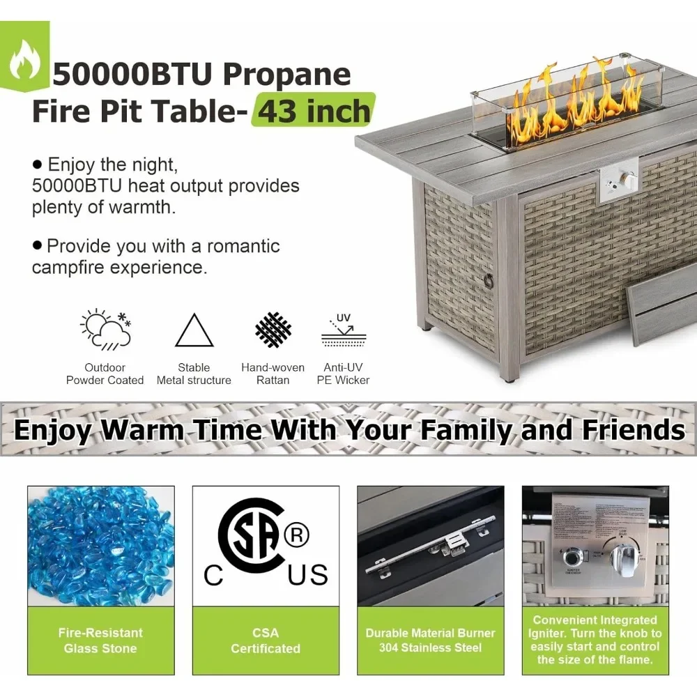 Outdoor Fire Pit Table Propane Gas Fire pits &Fireplaces 43″ Rectangular Firepit Table,50,000 BTU Fire Table for Patio Set