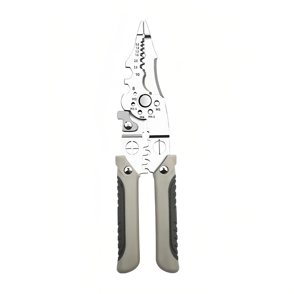 

Silver Multifunctional Pliers Ergonomic Wire Stripping Tool Cable Cutter Built-in Safety Features Ergonomic Handle For Comfort