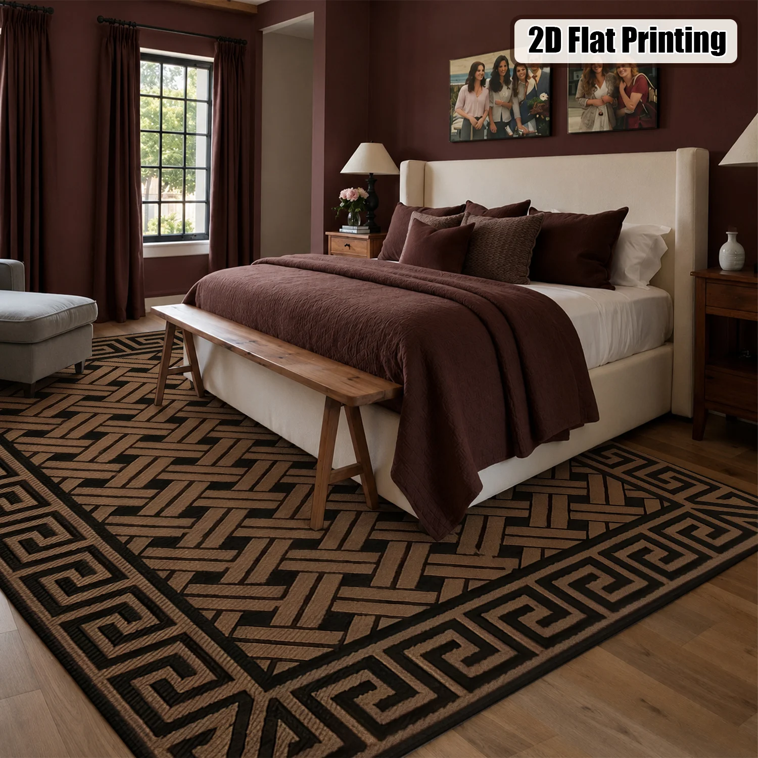 Large Indoor Area Rug, Soft Velvet Low Pile with Non-Slip Dotted Backing, Machine Washable Tan & Black Geometric Greek Key Woven Rug for Living Room, Bedroom, Entryway, Modern Home Decor - view 6
